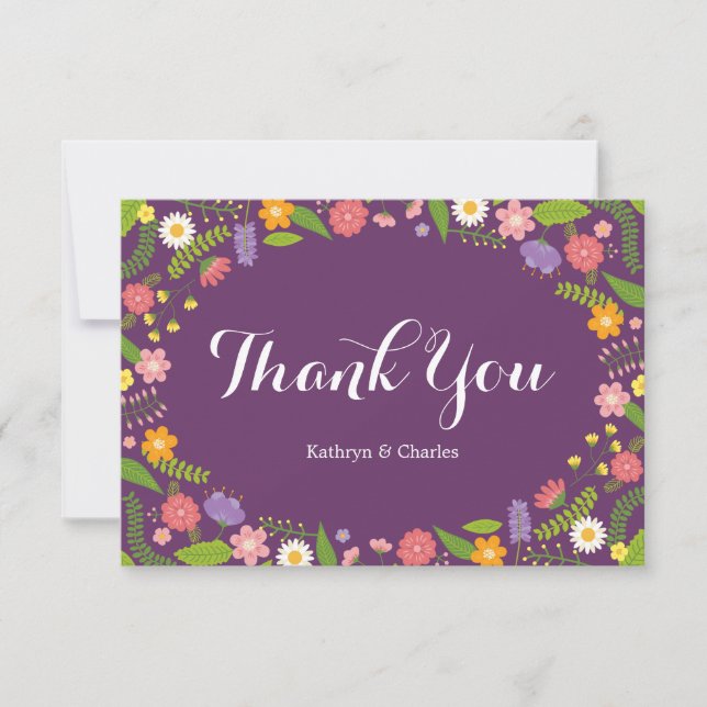 Tarjeta De Agradecimiento Floreciente marco floral matrimonio rústico en el  (Anverso)