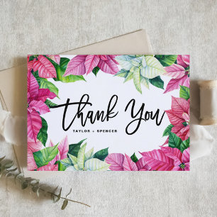 Tarjeta De Agradecimiento Florecillas de Nochebuena en Acuarela Rosa Bodas d