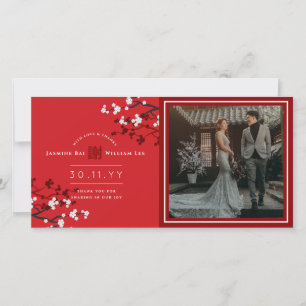 Tarjeta De Agradecimiento Florecimiento de cerezo en foto de Boda chino "Xie