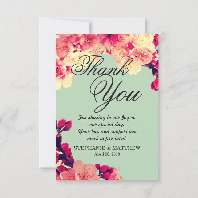 Tarjeta De Agradecimiento Florecimiento elegante de cerezos en Verde azulado (Anverso)