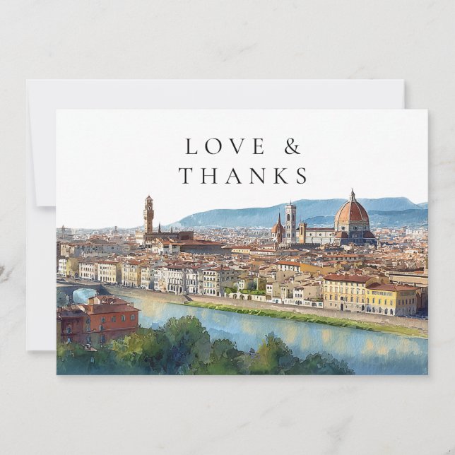 Tarjeta De Agradecimiento Florence Italy Watercolor Wedding Photo (Anverso)