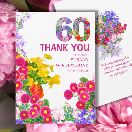 Tarjeta De Agradecimiento Florencia 60 cumpleaños - Elegante diseño de jardí