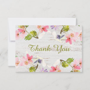 Tarjeta De Agradecimiento Florencia Rústica Rosa en Madera Blanca