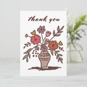 Tarjeta De Agradecimiento Florero Floral Rústico Caprichoso Boceto Colores N