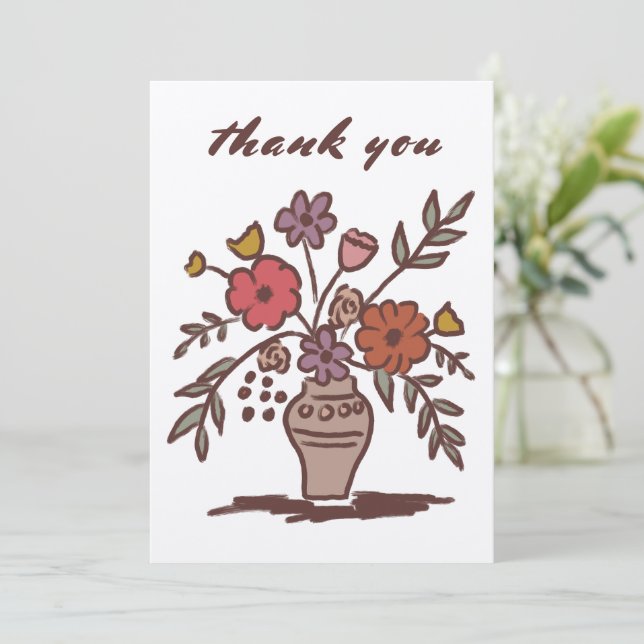 Tarjeta De Agradecimiento Florero Floral Rústico Caprichoso Boceto Neutral K (Anverso de pie)