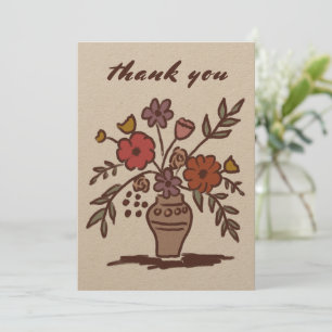 Tarjeta De Agradecimiento Florero Floral Rústico Caprichoso Boceto Neutral K