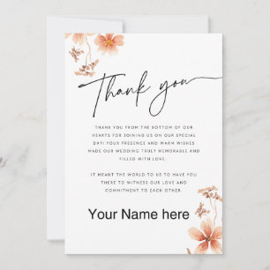 Tarjeta De Agradecimiento Flores Acuarela Cálida Caligrafía Boda