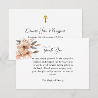 Tarjeta De Agradecimiento Flores Acuarela de Melocotón Rústico Funeral Ortod