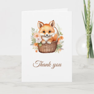 Tarjeta De Agradecimiento Flores Acuarela de Zorro del Bosque Plegada