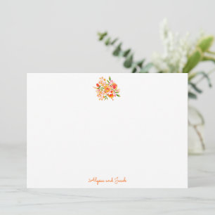 Tarjeta De Agradecimiento Flores Acuarela Naranja Vintage Boda Personalizada