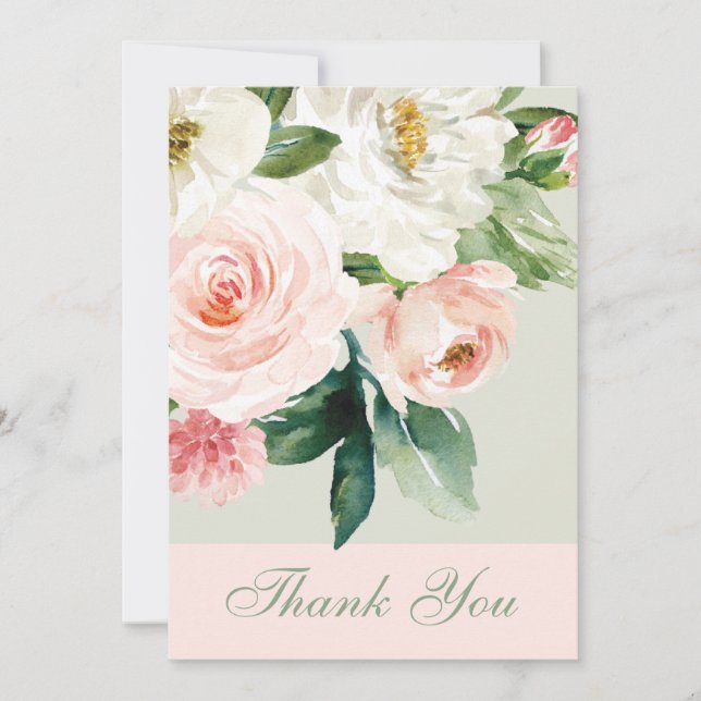 Tarjeta De Agradecimiento Flores acuarelas con Boda fotográfico (Anverso)