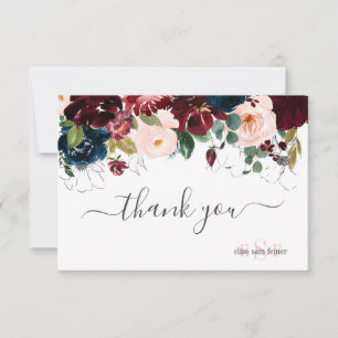 Tarjeta De Agradecimiento Flores acuáticas de la Marina Borgoña Monograma Ru