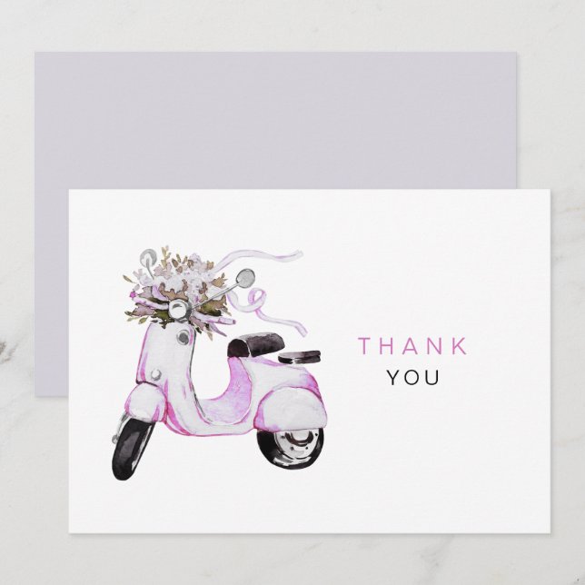 Tarjeta De Agradecimiento Flores acuáticas en un Scooter Gracias (Anverso / Reverso)