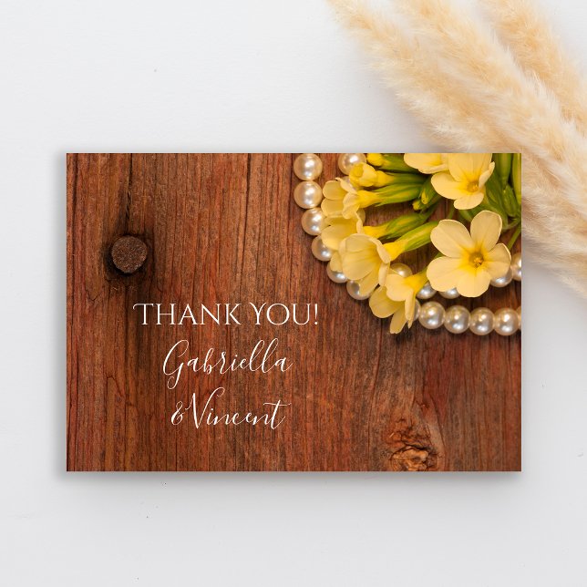 Tarjeta De Agradecimiento Flores Amarillas Barn Wood Country Wedding Gracias (Subido por el creador)