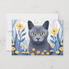 Tarjeta De Agradecimiento Flores amarillas de gato azul ruso