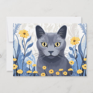 Tarjeta De Agradecimiento Flores amarillas de gato azul ruso