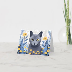 Tarjeta De Agradecimiento Flores amarillas de gato azul ruso