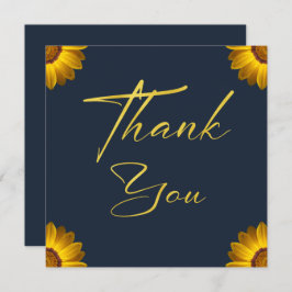 Tarjeta De Agradecimiento Flores amarillas en monograma de fondo azul marino