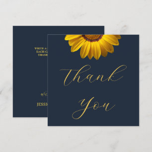 Tarjeta De Agradecimiento Flores amarillas en monograma de fondo azul marino