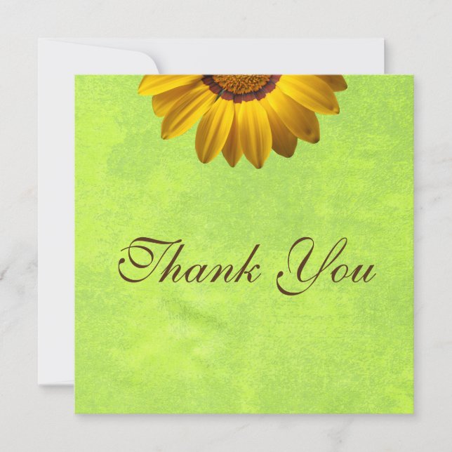Tarjeta De Agradecimiento Flores amarillas en un abstracto monograma verde (Anverso)