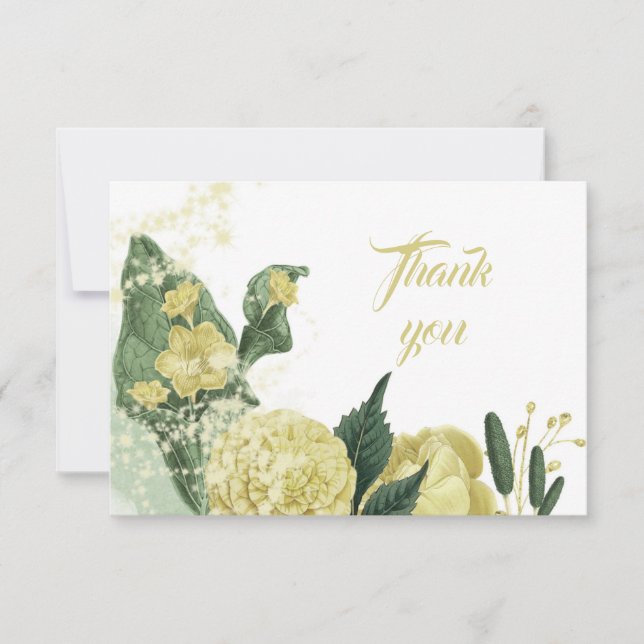 Tarjeta De Agradecimiento flores amarillas hojas verdes (Anverso)