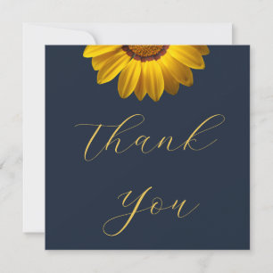 Tarjeta De Agradecimiento Flores Amarillas sobre fondo Azul Marino Monograma