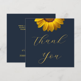 Tarjeta De Agradecimiento Flores Amarillas sobre fondo Azul Marino Monograma