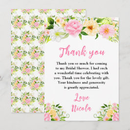 Tarjeta De Agradecimiento Flores Amarillas y Rosadas de Verano para Despedid