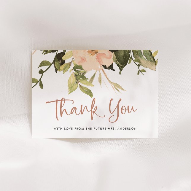 Tarjeta De Agradecimiento Flores Antiguas de Peonías | Elegante Fiesta de De (Elegant watercolor peony flowers decorate this lovely bridal shower thank you card)