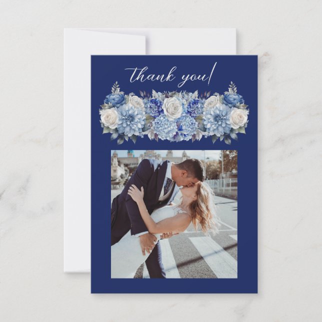 Tarjeta De Agradecimiento Flores azul acuarela-Boda- (Anverso)