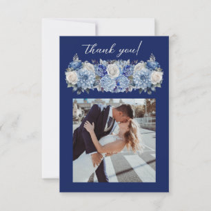Tarjeta De Agradecimiento Flores azul acuarela-Boda-