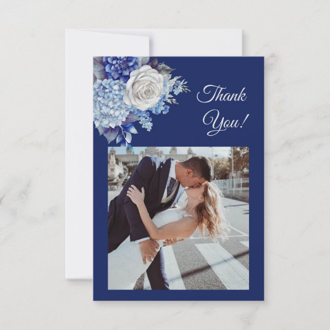 Tarjeta De Agradecimiento Flores azul acuarela-Boda- (Anverso)