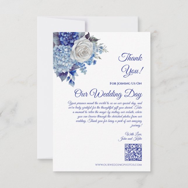 Tarjeta De Agradecimiento Flores azul acuarela-Boda- (Reverso)