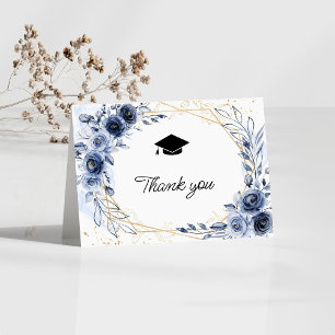 Tarjeta De Agradecimiento Flores Azul Marino Graduación