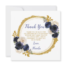 Flores azul marino y oro elegantes cumpleaños