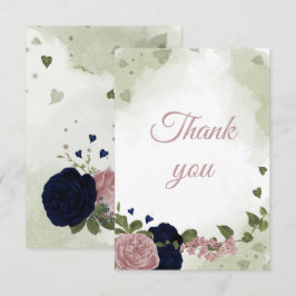 Tarjeta De Agradecimiento flores azul marino y rosa bonito