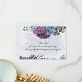Tarjeta De Agradecimiento Flores azul polvorientas moradas hojas verdes boda