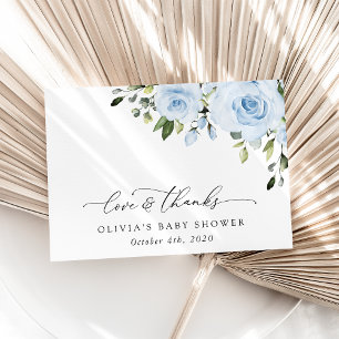 Tarjeta De Agradecimiento Flores azul turbias, vegetación, boho, Baby Shower