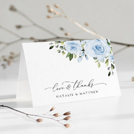Tarjeta De Agradecimiento Flores azul turbias, vegetación, boho, Boda floral