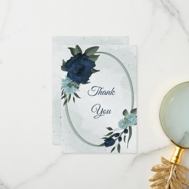 Tarjeta De Agradecimiento Flores azul y marina polvorientas botánicas (Anverso/Reverso In Situ)