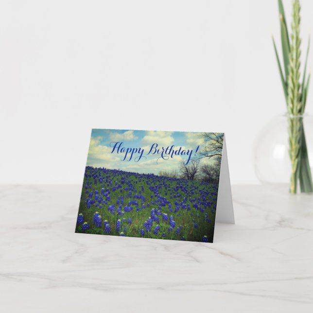Tarjeta De Agradecimiento Flores azules de Bluebonnets Floral de cumpleaños  (Anverso)