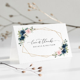 Tarjeta De Agradecimiento Flores azules de la marina, flores rosas, Boda flo