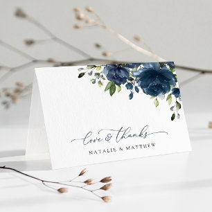Tarjeta De Agradecimiento Flores azules de la marina, vegetación, boho, Boda