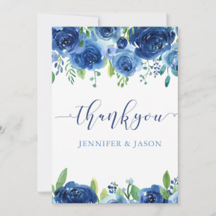 Tarjeta De Agradecimiento Flores Azules Elegantes