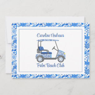 Tarjeta De Agradecimiento Flores Azules Elegantes Carro de Golf Palm Beach