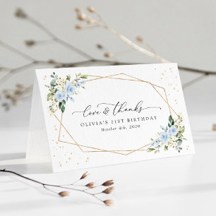 Tarjeta De Agradecimiento Flores azules, flores blancas, vegetación, cumplea
