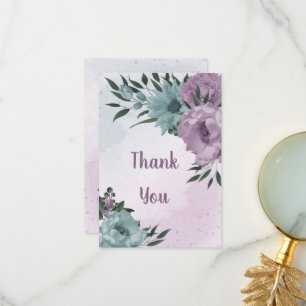 Tarjeta De Agradecimiento flores azules morados boda botánica