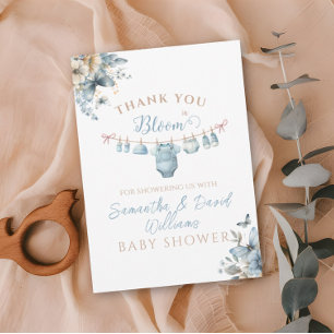 Tarjeta De Agradecimiento Flores Azules para Baby Shower de Niño Pequeño en