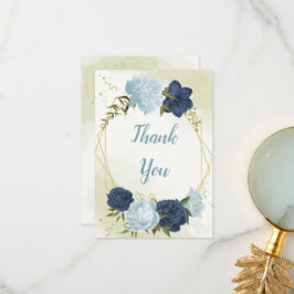 Tarjeta De Agradecimiento flores azules polvorientas verde hojas boda