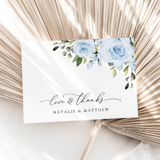 Tarjeta De Agradecimiento Flores Azules Polvorientas, Verdor, Boho, Boda Flo